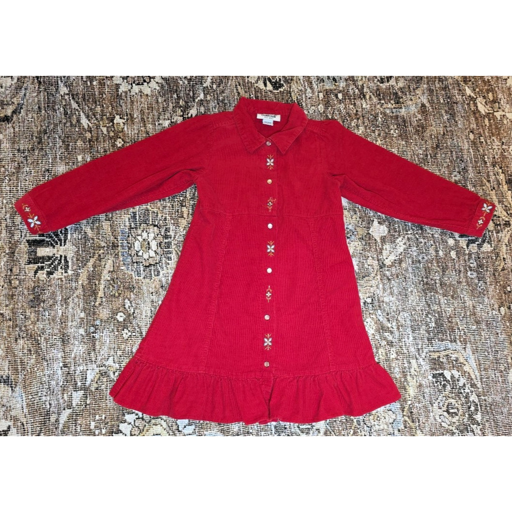 VTG 90’s Oshkosh B’Gosh Red Corduroy Dress Girls Size 5 Western Embroidery